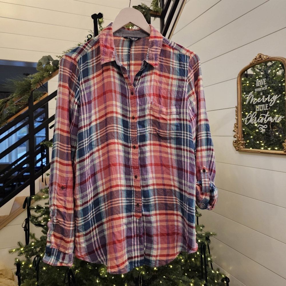Lucky Brand Colorful Plaid Button-Up Shirt Sz M